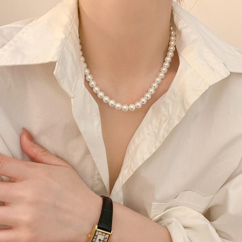 Luxury French Korean Style Long Necklace Women Choker Imitation Pearl Sweater Chain Clavicle Chain