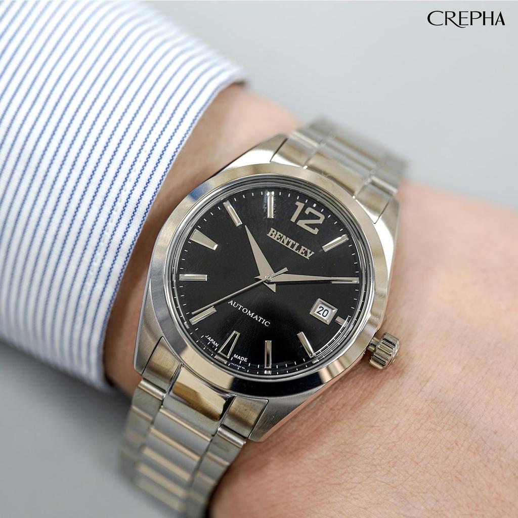 CREPHA Аналоговые Автоматические Часы с Водонепроницаемым Металлическим Черным Ремешком Bentley для Мужчин, Часы, BT-AM392-BKS