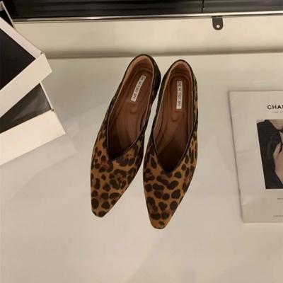 Модные женские туфли на плоской подошве Туфли с острым носком и неглубокой подошвой Повседневные туфли-лоферы на плоской подошве Туфли Мэри Джейн с леопардовым принтом Балетки