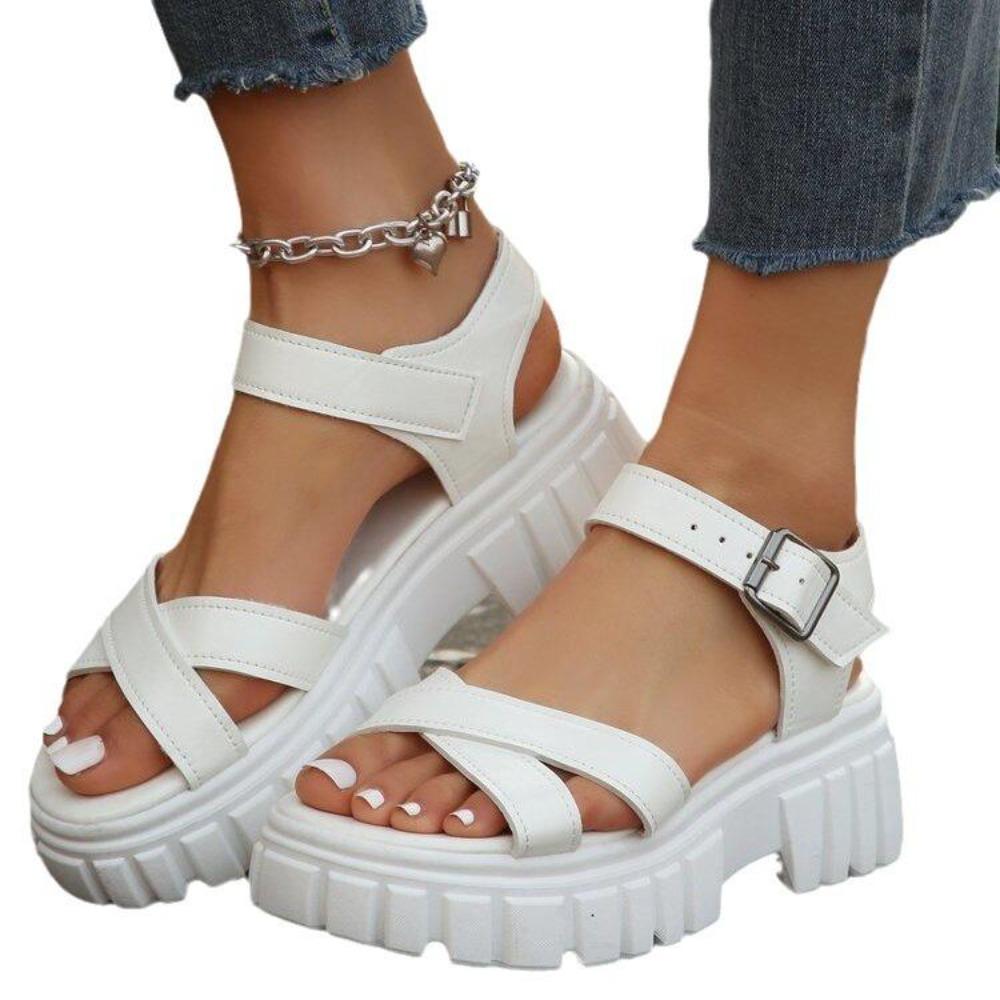 Летние белые сандалии для отдыха на толстой подошве, женские открытые римские сандалии для девочек