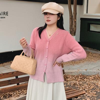 Женский свитер свободного кроя с V-образным вырезом и дизайном Sense Gradual Color Plus Size