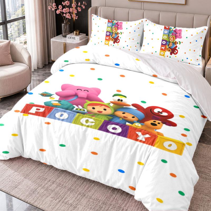 Pocoyó cartoon 3Pcs Bedding Set Duvet Cover With Two Pillowcases For Bedroom Home Decoration