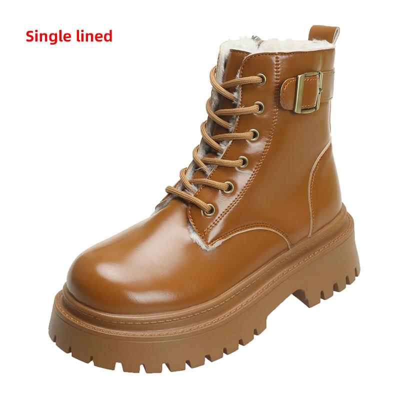 Fashion Chunky Platform Combat Boots for Women 2024 Winter Thicken Warm Plush Ankle Boots Woman Punk Thick Bottom PU Leather Botas Mujer