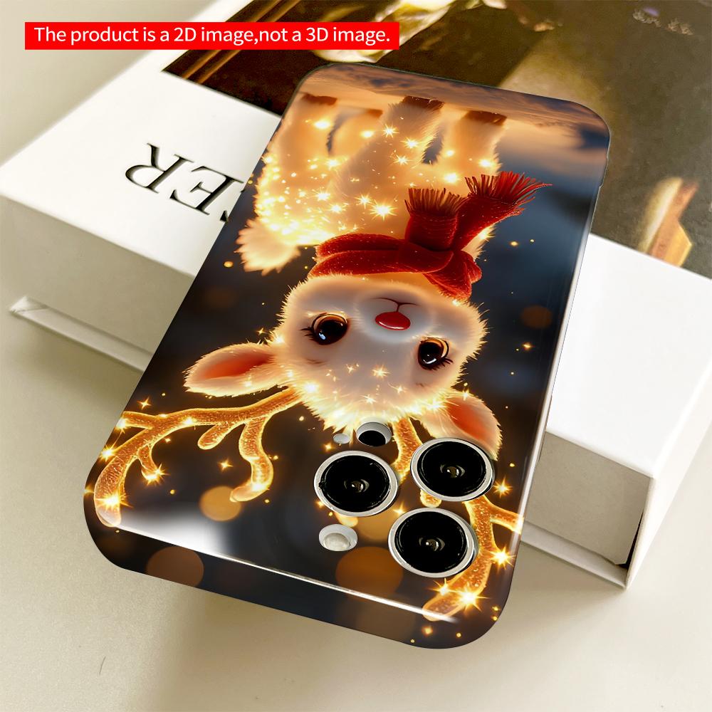 2DFlat Glowing Reindeer with Sparkling Antlers and Red Scarf All inclusive film hard phone case, compatible with iPhone 18 Pro Max 17 16 15 14 13 12