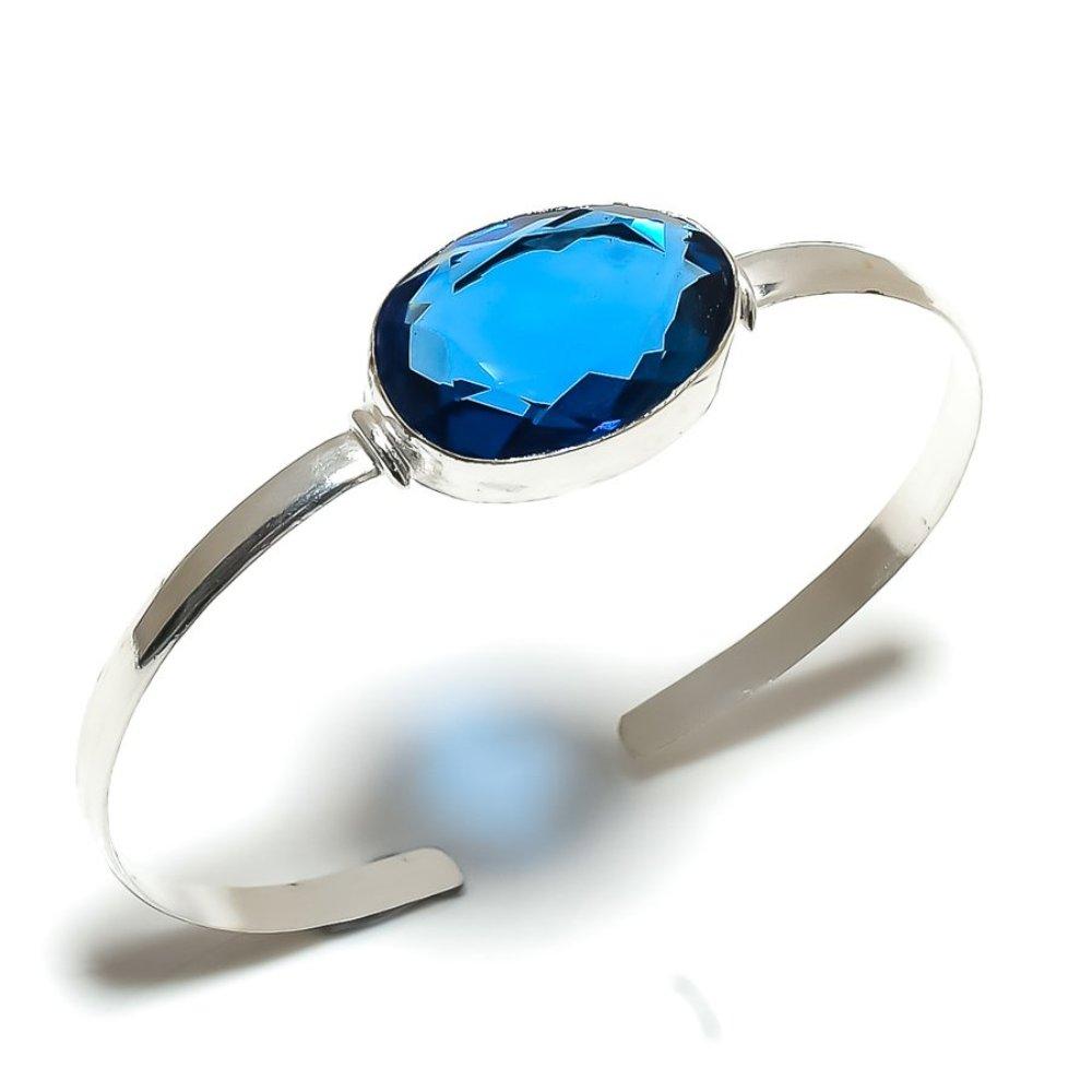Браслет-манжета из серебра 925 пробы с голубым топазом Swiss Blue Gemstone, регулируемый