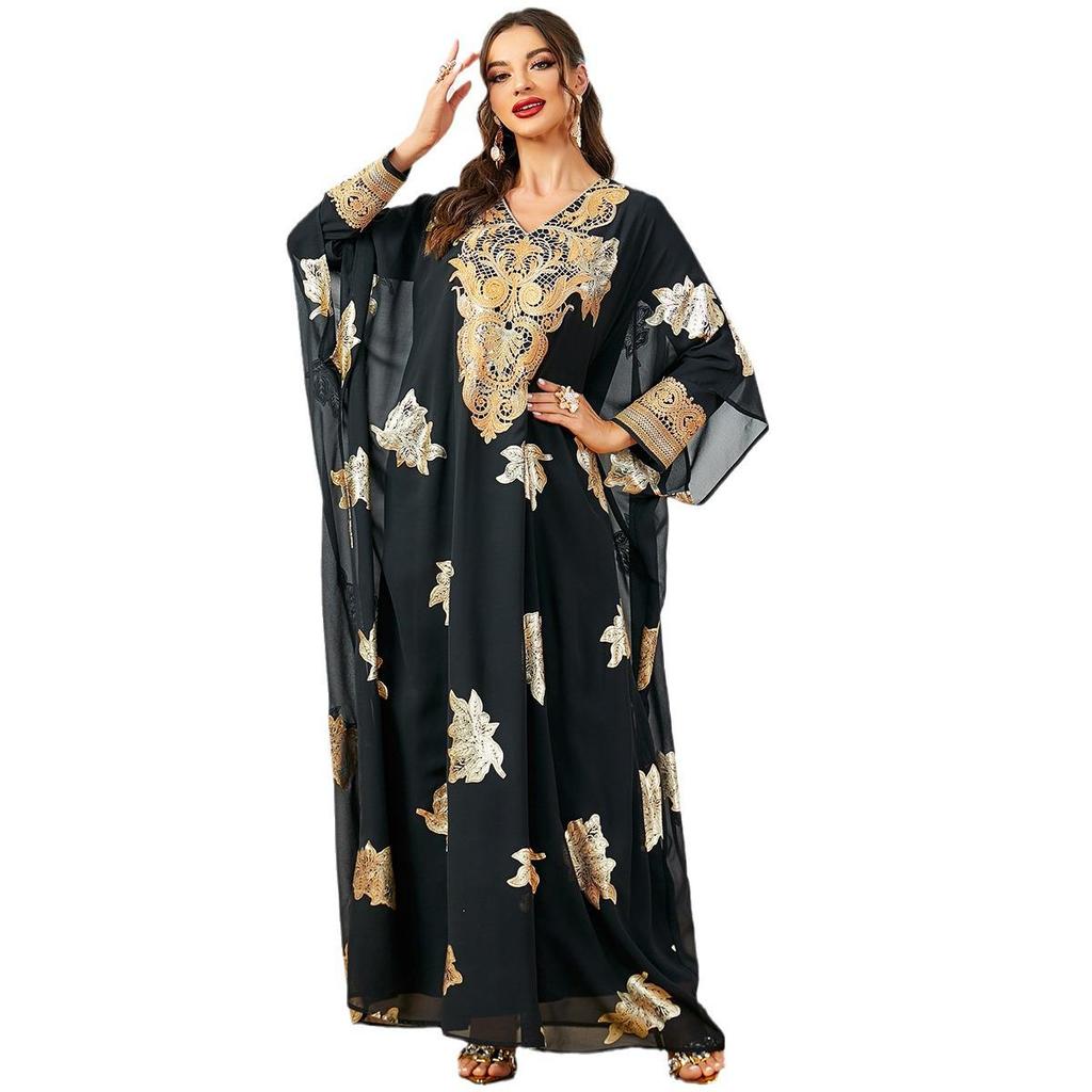Дубайское платье в арабском стиле из двух частей свободного кроя для женщин Ближнего Востока с горячим тиснением