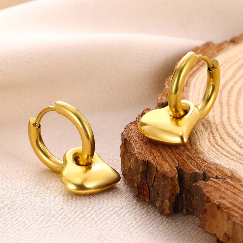 Stainless Steel Metal Heart Flower Pendant Earrings For Women Fashion Gold Color Peach Heart Ear Buckle Earrings Jewelry Gifts