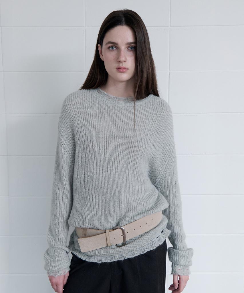 ROLAROLA Mohair Wool Blended Damaged Knit Mint