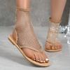 Fashion Women's Fashion Sandals Autumn New Round Head Rhine-drill Net Cloth Pinch Toe a Slip-on Soft Sole Flat Shoes