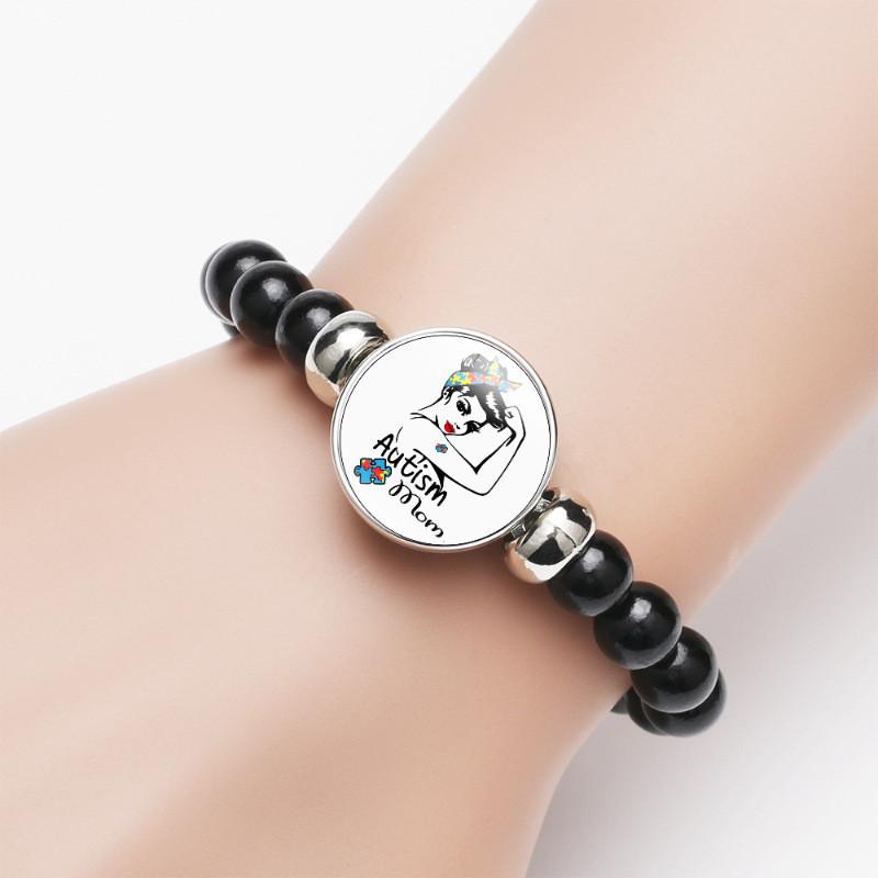 Men And Womens Beaded Bracelet Autism Awareness Black Stretch Cord