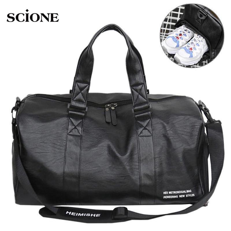 Men's Leather Travel Foldable Portable Shoes Luggage Large Capacity Travel Tote Women Duffle Bag