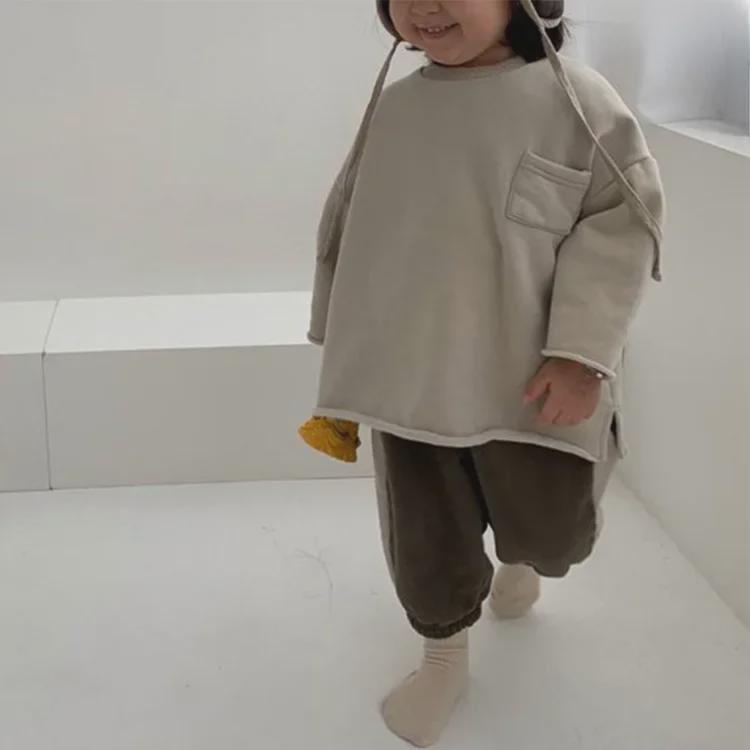 Детский тонкий флисовый пуловер в корейском стиле с карманами на зиму - для мальчиков и девочек