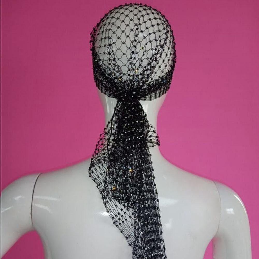 Hair Nets Hollowed Out Rhinestone Headband Mesh Head Scarf Cap Women Hair Scarf Bling Turban