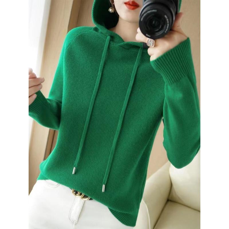 Spring New Fashion Versatile Casual Versatile Hooded Knitted Sweater Women's Loose and Thin Sweater Pullover Sweater