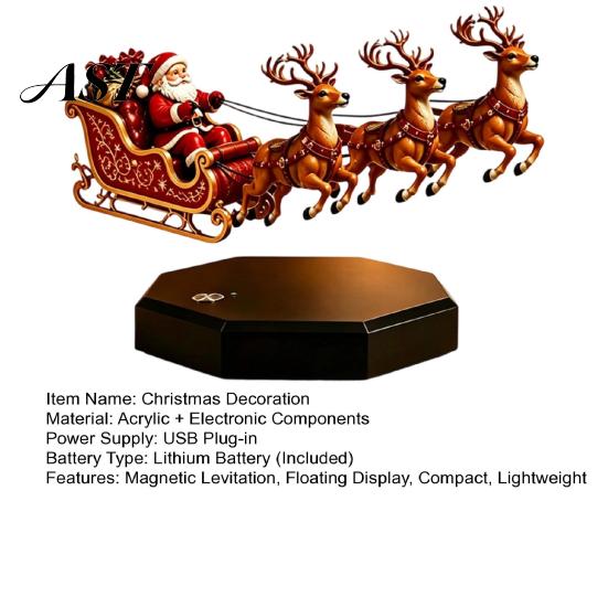 Floating Christmas Decoration Santa Sleigh, Flying Sleigh Magnetic Levitation Display, Compact Table Ornament Claus Tabletop Decor for Home,