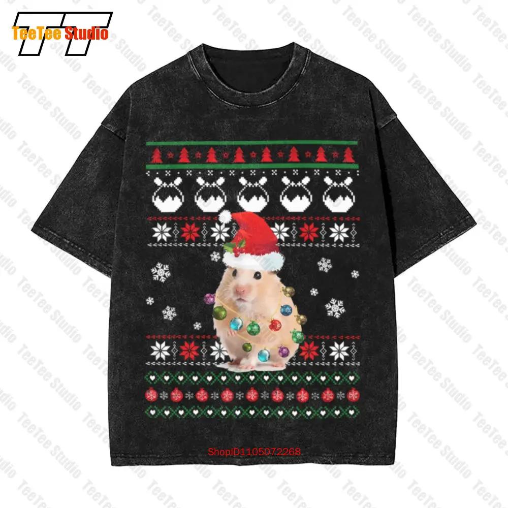 Cute Hamster Ugly Sweater Christmas Light Pajama Vintage Oversized T-Shirt FORU