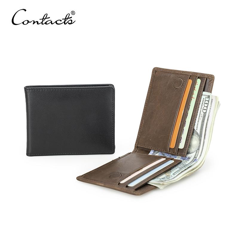 Тонкие кошельки CONTACT'S из натуральной кожи для мужчин, держатели для карт с магнитной пряжкой, зажимы для денег, брендовые роскошные дизайнерские мини-мужские кошельки