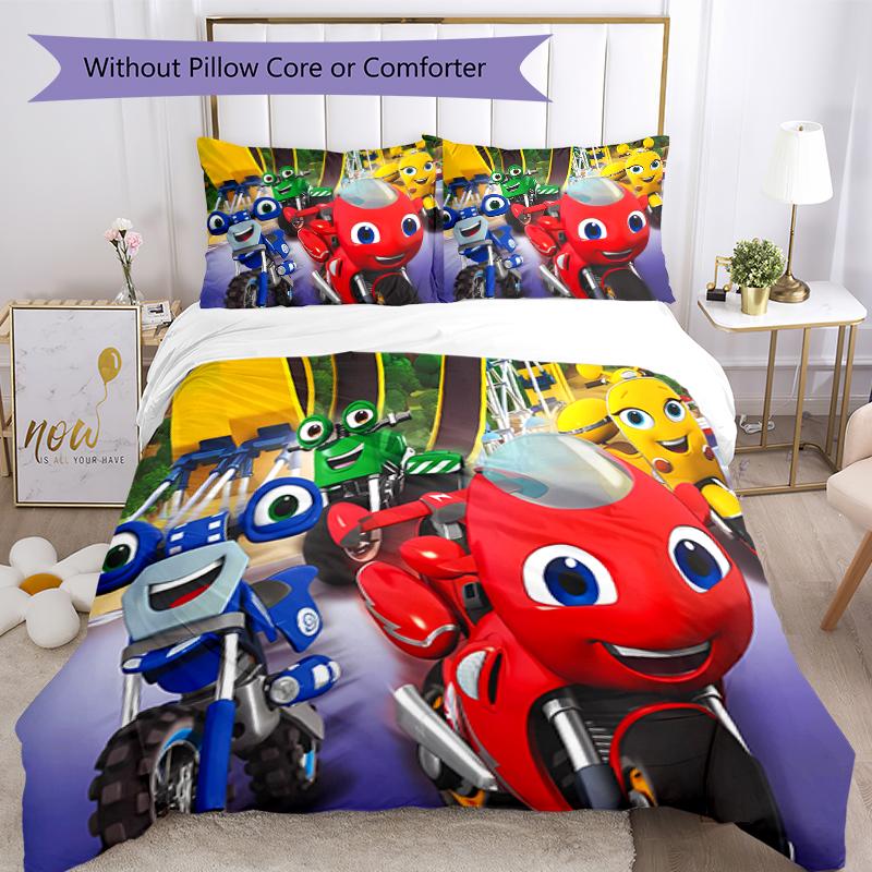 3pcs Ricky Zoom pattern bedding set duvet cover set includes duvet cover &pillowcases, perfect all season bedroom decoration & gift