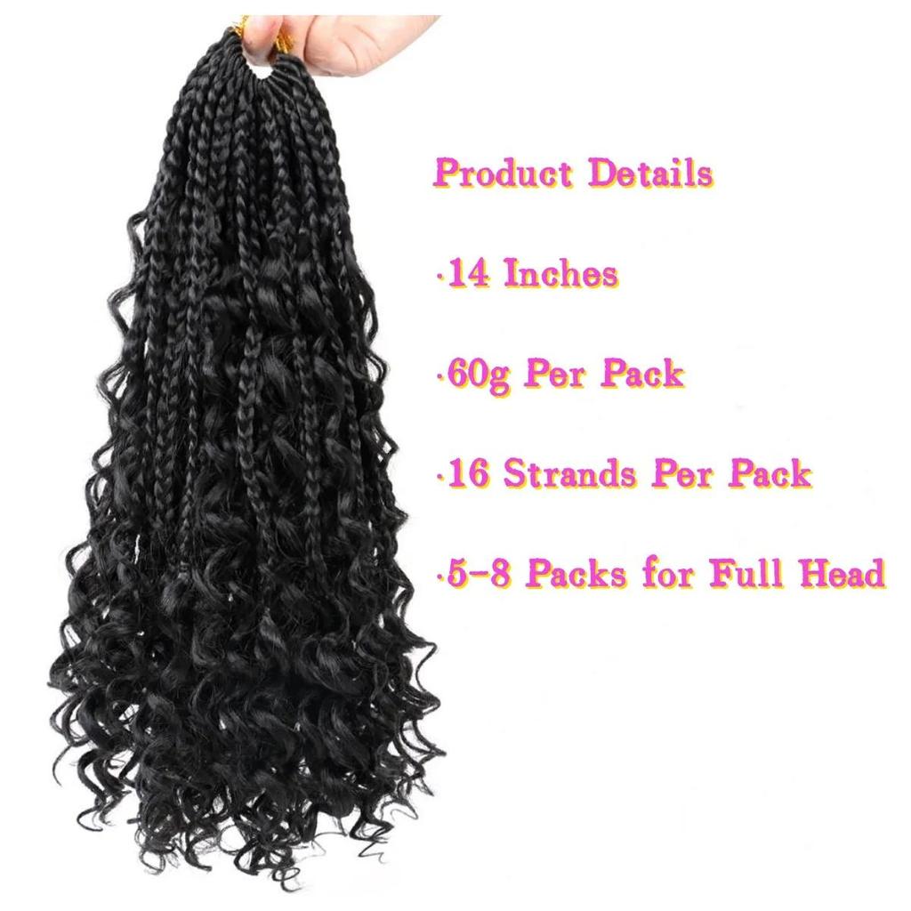 ALAN EATON 14 Inches 60g Synthetic Gradient Color Goddess Braids Crochet Curly Boho Braids Crochet Extension for Women 16 Strands/Pack