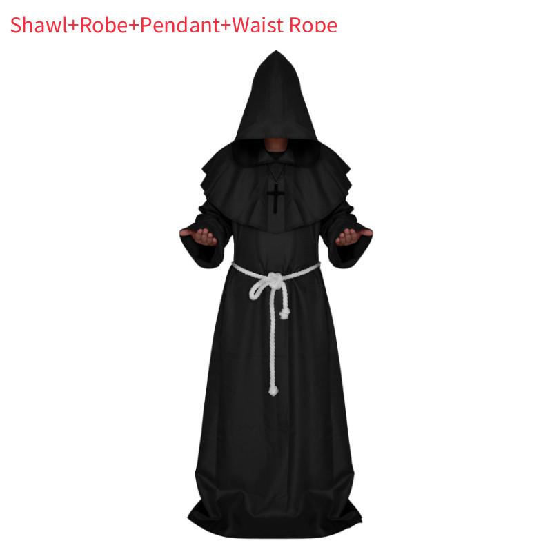 Средневековый Костюм Монаха Волшебника Жреца Комплект с Мантией и Шалью Для Косплей Мероприятий и Хэллоуина