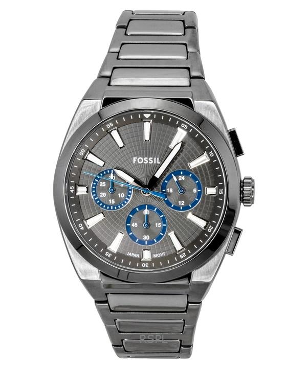 Fossil Мужские часы Everett Chronograph Smoke из нержавеющей стали с серым циферблатом, кварцевые, FS6107