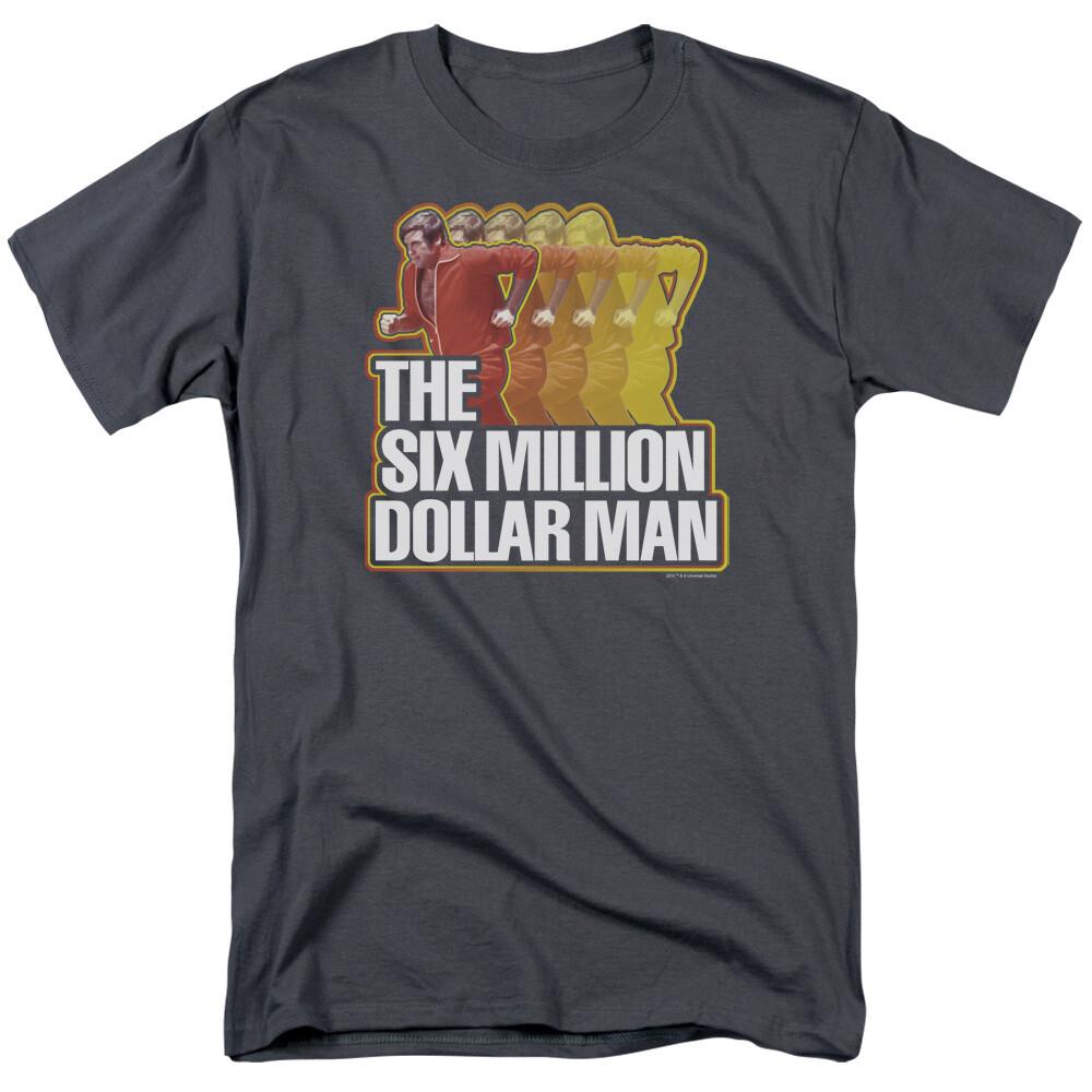 The Six Million Dollar Man Run Fast T Shirt Mens Licensed Classic TV Charcoal