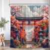 Pink Cherry Blossom Shower Curtain Samurai Geisha Japanese Ink Painting Shower Curtain Bathroom Decorative Partition Curtain