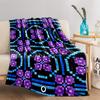 Pixel Art Style blanket with Purple and Blue Geometric Floral Design blanket, suitable for use in the bedroom, living room, on the sofa