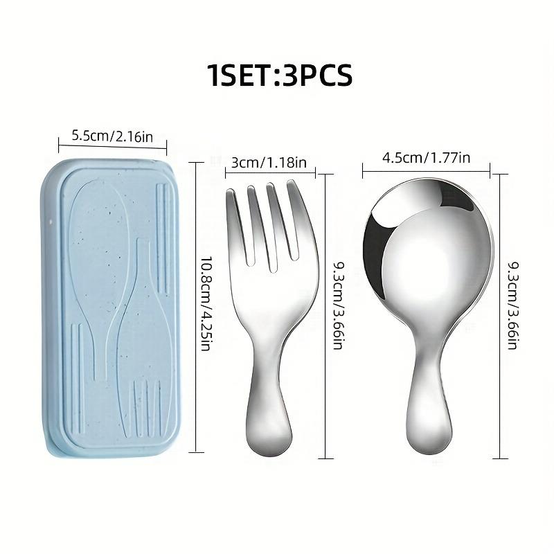 3pcs Portable Cutlery Set, Stainless Steel Short Handle Round Head Spoon, Mini Spoon and Fork Set Boxed