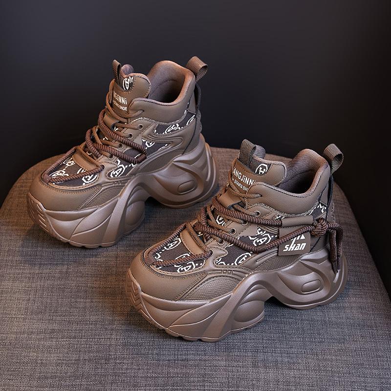 Leather Inner Height Increase 8cm Dad Shoes Women's 2025 Spring and Autumn New Thick-soled Height Increase Versatile Casual Velvet Sports Shoes