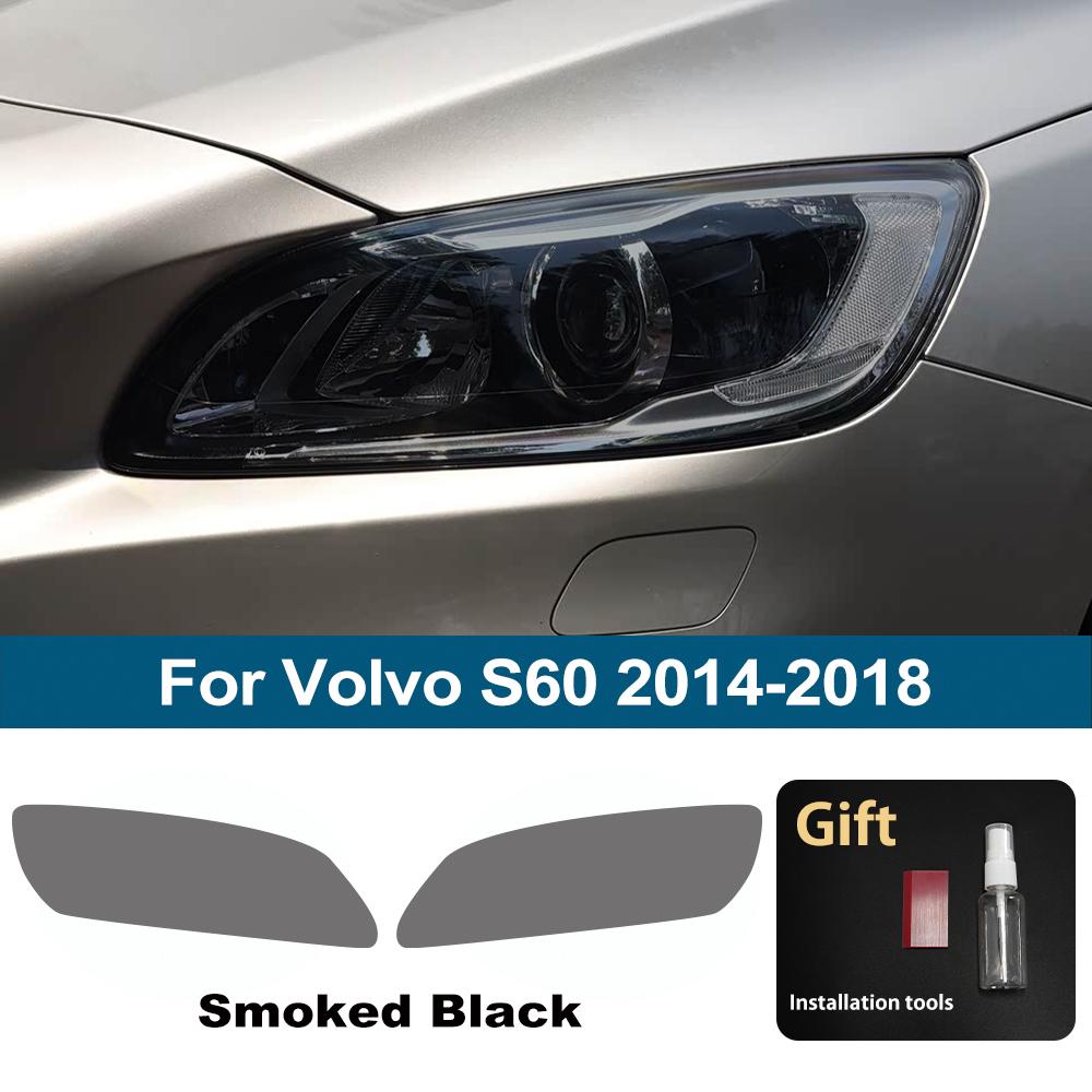 Для Volvo S60 2014-2026 Высокоглянцевая дымчато-черная Предустановленная TPU пленка для защиты фар автомобиля Комплект PPF Виниловая обертка Защита от царапин