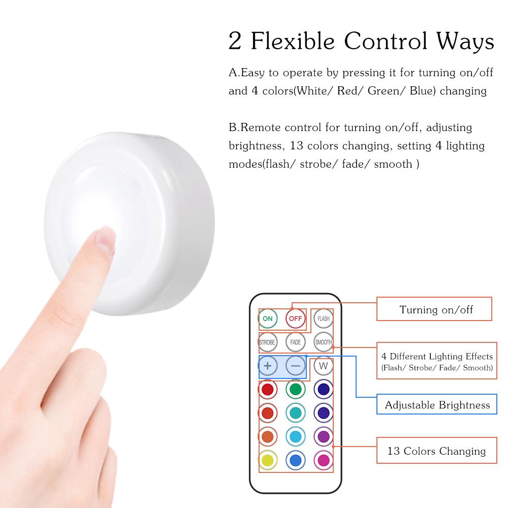 Tomshine DC5V 0.25W RGB LED Cabinet Light Puck Lamp 3 * AAA Battery Powered Operating 6 Packs
