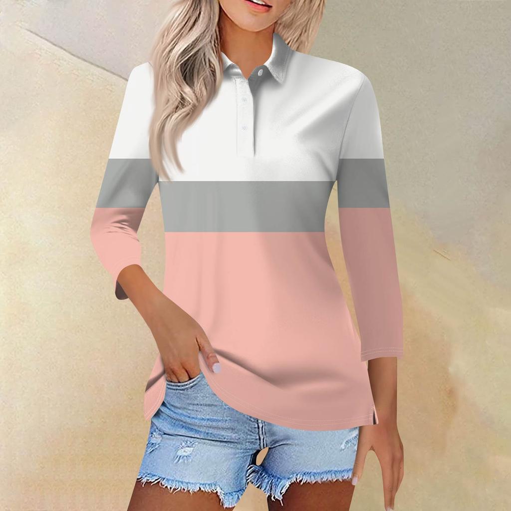 Женская модная повседневная рубашка с короткими рукавами 3/4 с лацканами и принтом, женские топы на пуговицах