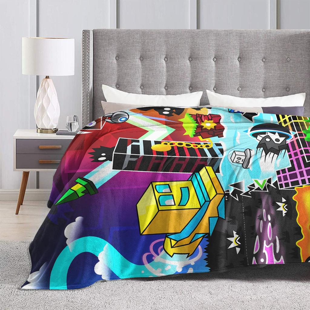 Geometry Dash Gaming Game Flannel Blanket Winter Warm Throw Blanket for Child Couch Bed Comfortable Bedspread Sofa Bed Cover