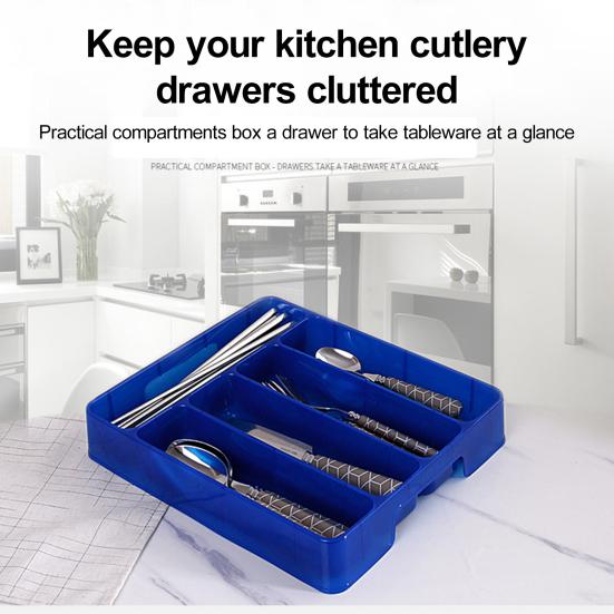Storage Box 5-Compartment Utensil Organizer Convenient Durable Tableware Storage Tray for Kitchen Drawer