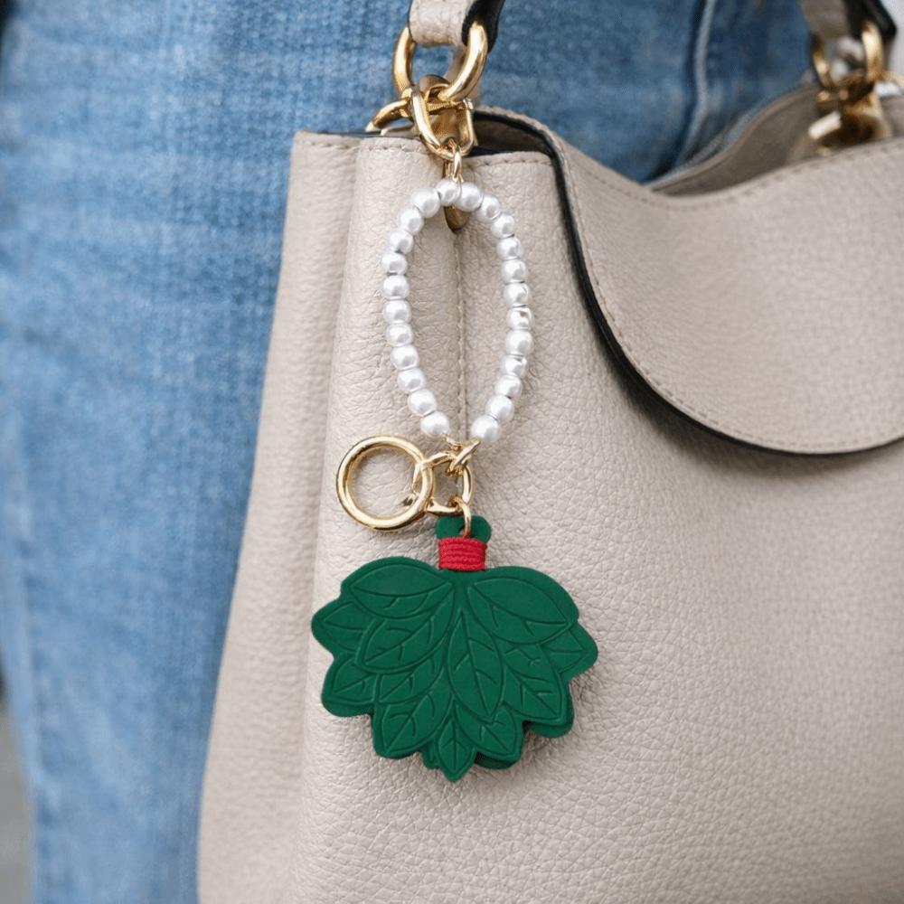 Anti-lost Leaves Leather Key Chain Pearl Chain Bag Pendant Portable Pomelo Leaves Keyring Backpack