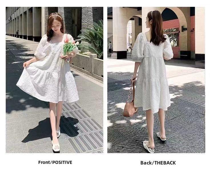 2022 Summer Maternity Puff Sleeve Dress: Lightweight, Loose Fit, Belly-Covering, Age-Reducing