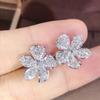 Huitan AA Cubic Zirconia Flower Stud Earrings for Women  Color Exquisite Female Ear Earrings Daily Wear Trendy Jewelry