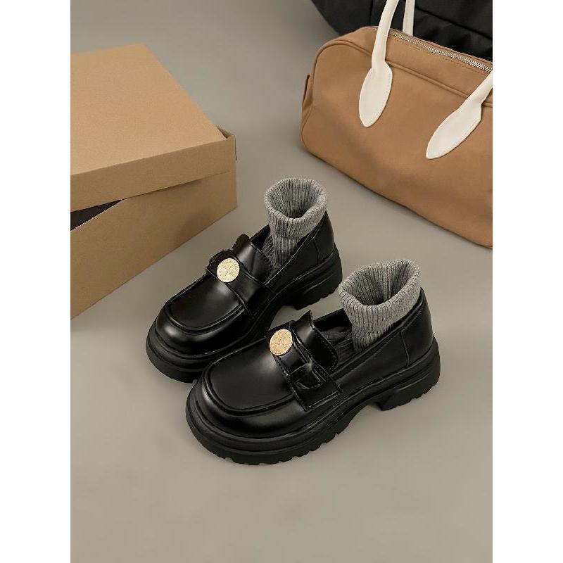 Женские лоферы на толстой подошве с одним ремешком, новинка осени и зимы 2025, ретро, маленькие кожаные туфли, британский стиль, толстый каблук, одинарные туфли, стиль «маленькая фея»