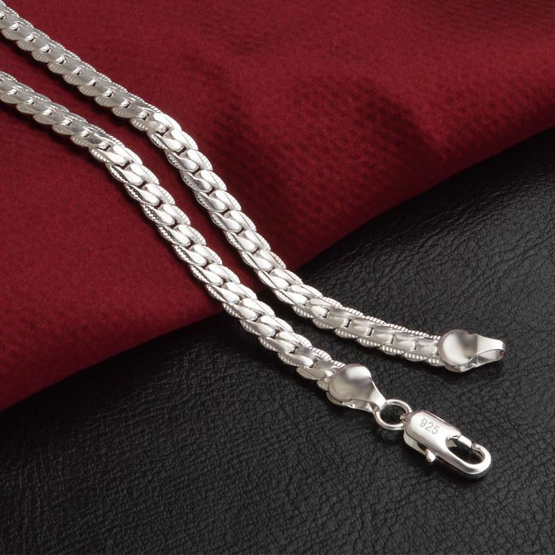 925 Silver Christmas Gifts European Style Retro 5MM Flat Chain Necklace Fashion For Man Women Jewelry