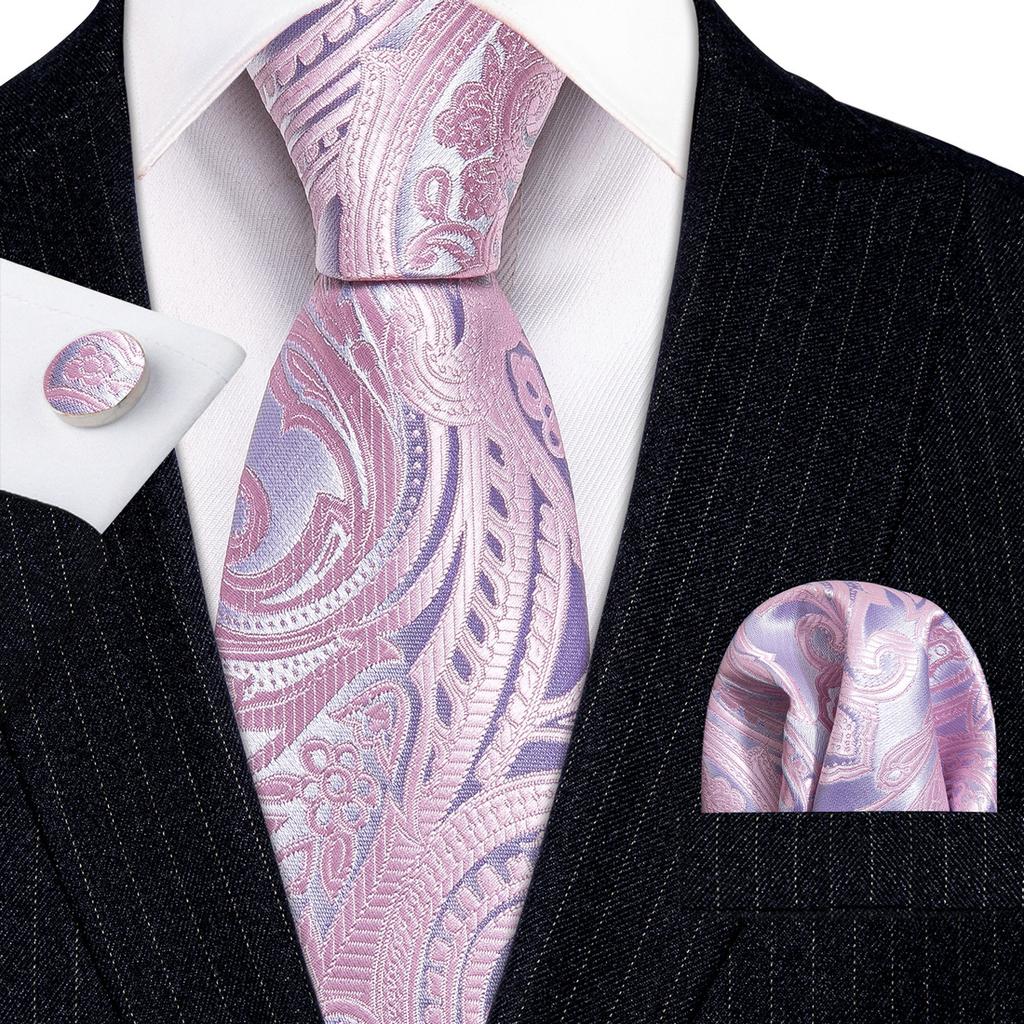 Barry.Wang Mens Ties Fashion Paisley Jacquare Silk Hanky Cufflinks Neckties Set Formal Casual