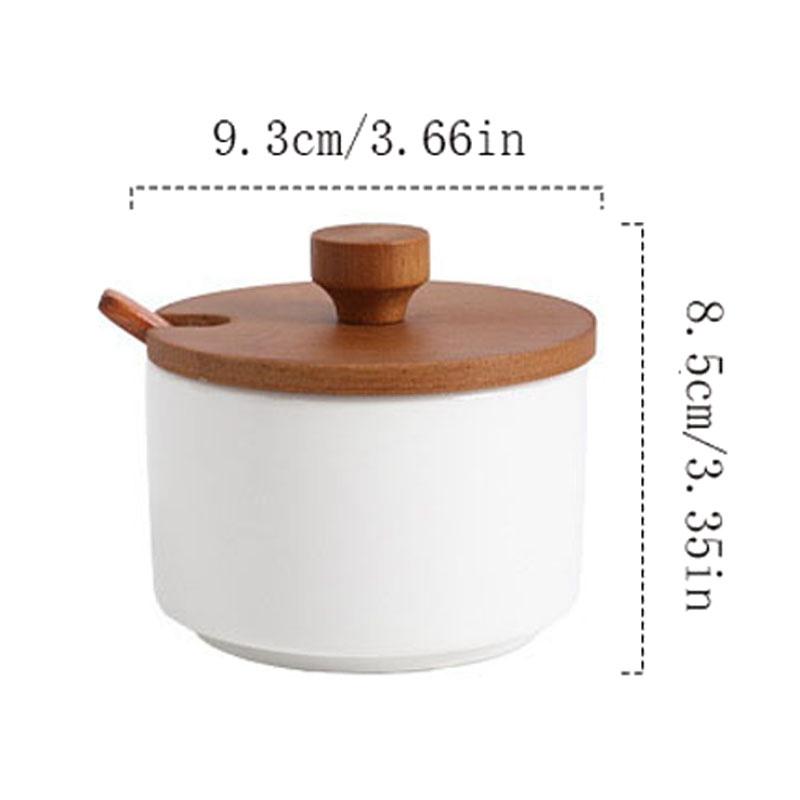 Керамическая банка для приправ с деревянной ложкой и крышкой для хранения кухонных специй