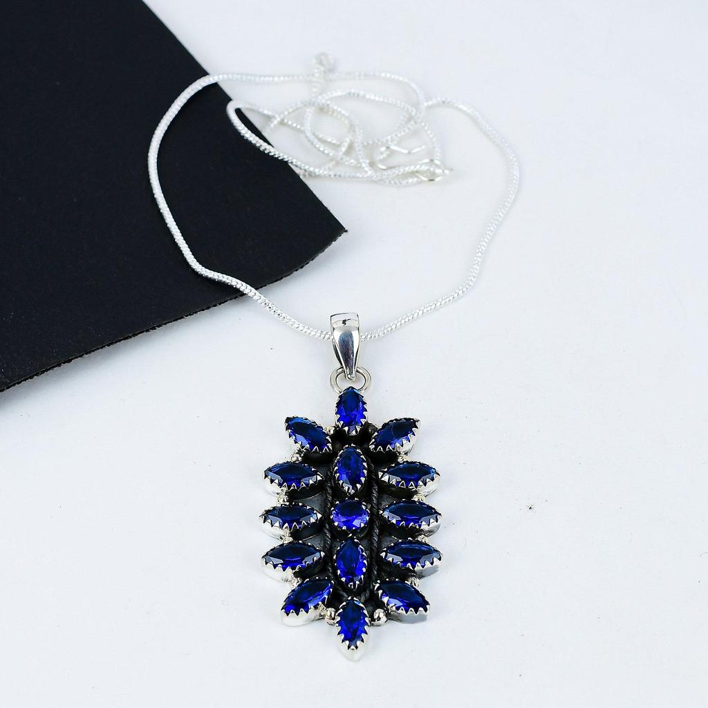 Lodon Blue Topaz Gemstone Handmade 925 Sterling Silver Electroform Flower Collar, Lodon Blue Topaz Silver For Wife Unisex Cushion For Wife Umbrella Gifts