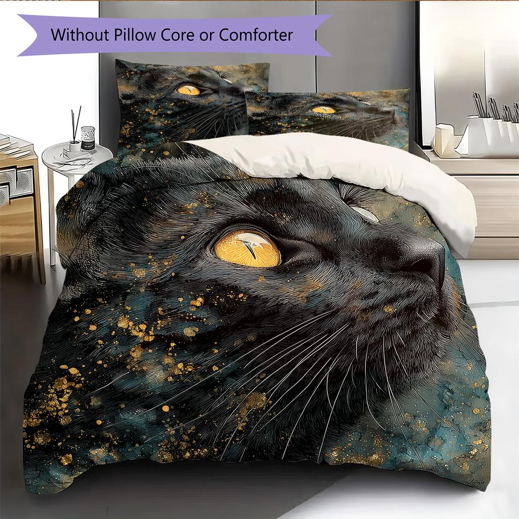 Black Cat Pattern Bedding Quilt Set Home Decoration Gift (1 * duvet cover + 2 * pillowcase without core)