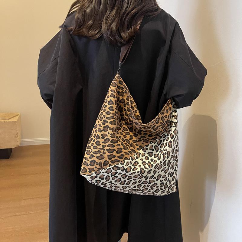 Холщовая сумка с леопардовым принтом Женская сумка Большая вместительная сумка через плечо Сумка-тоут