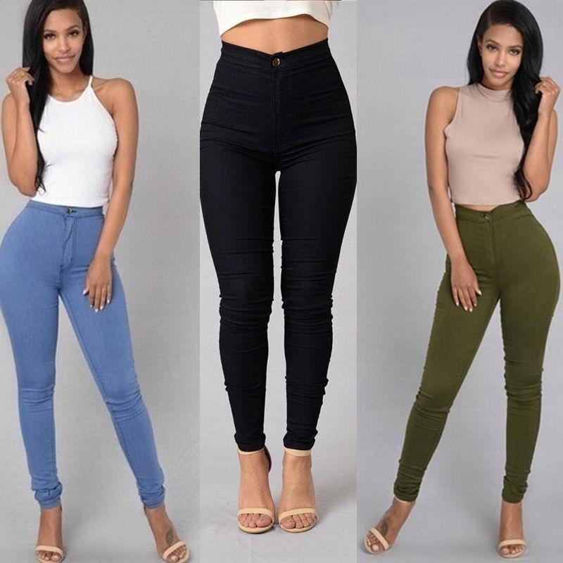 Women's Casual Jeans High Waist Leggings Stretch Skinny Jeans Candy Color Jeans