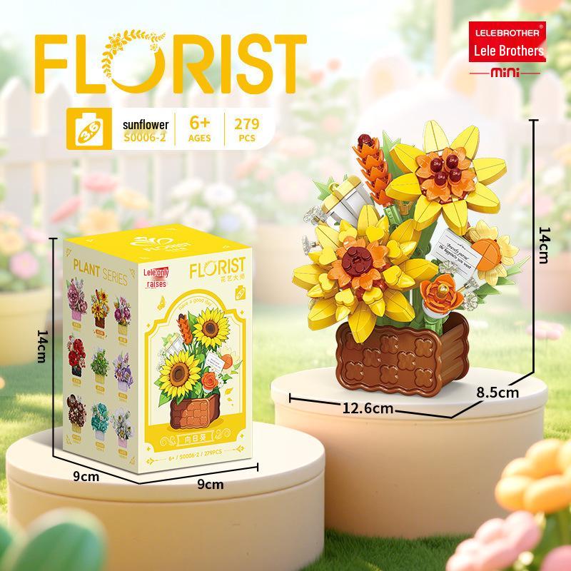 DIY Micro-Particle Building Blocks: Rose Sunflower Flower Basket Educational Toy & Desktop Ornament