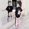 Girls Clothes Child Sports Suit Teen Tracksuit Loose Flower T Shirt Tops + Ankle-tied Pants Striped 10 11 12 14 15 Years