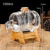 // Barrel with 1000ml Hand Blown Glass Carafe Bottles Schnapps
