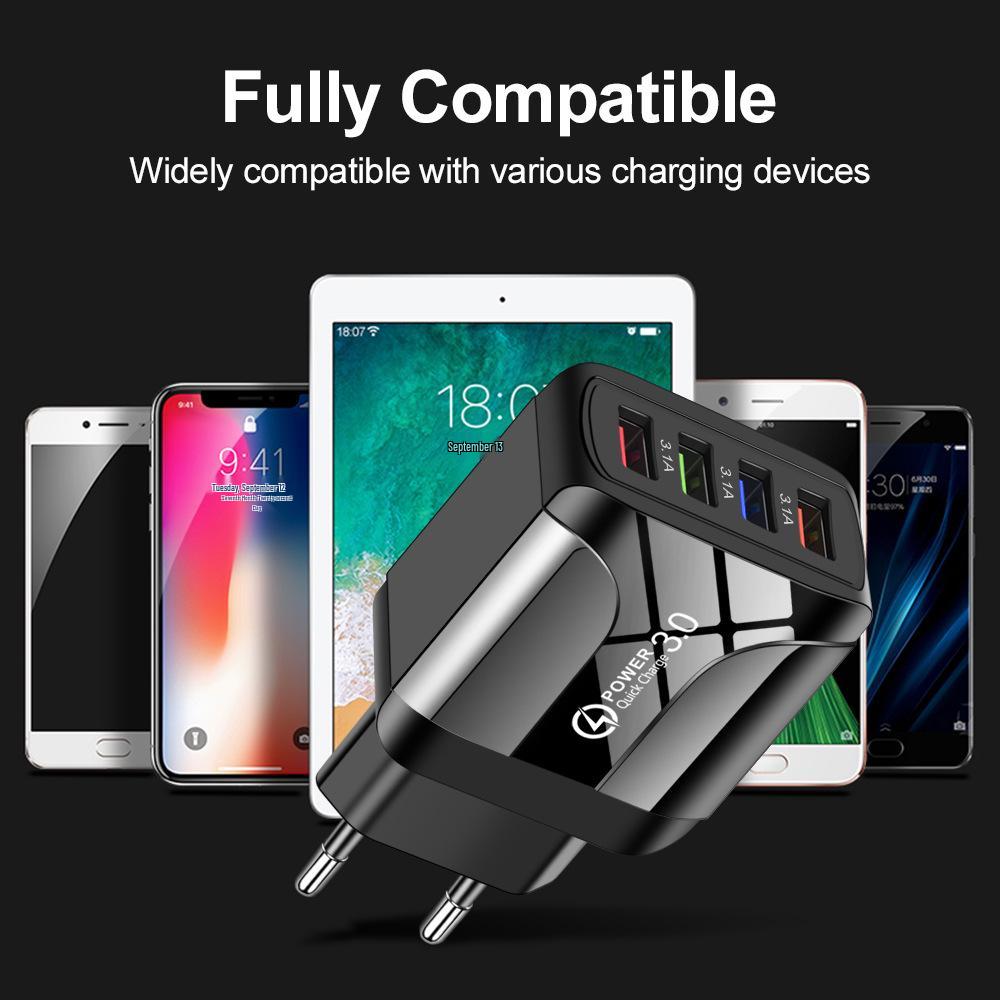 Цветное 4-портовое USB-зарядное устройство для путешествий 5 В / 2,4 А, быстрая зарядка, австралийский стандарт